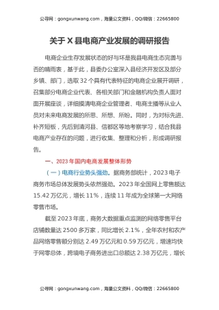 关于X县电商产业发展的调研报告