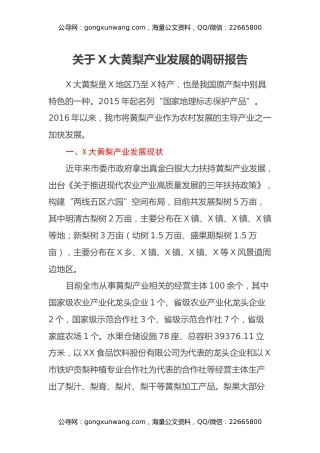 关于X大黄梨产业发展的调研报告