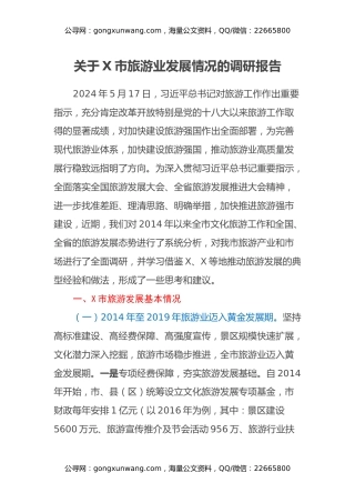 关于X市旅游业发展情况的调研报告