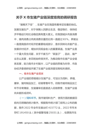 关于X市生猪产业链深度培育的调研报告