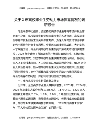 关于X市高校毕业生劳动力市场供需情况的调研报告