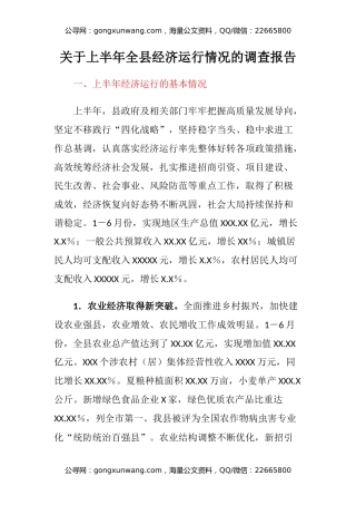 关于上半年全县经济运行情况的调查报告