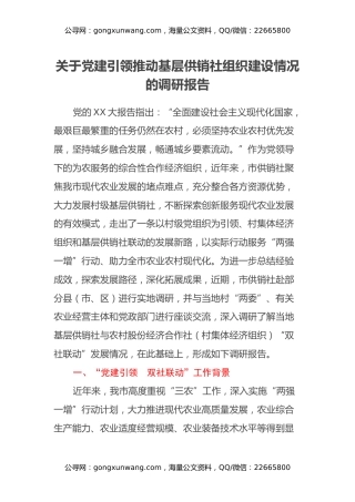 关于党建引领推动基层供销社组织建设情况的调研报告