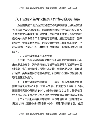 关于全县公益诉讼检察工作情况的调研报告