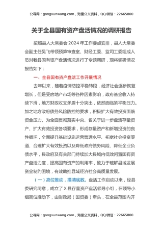 关于全县国有资产盘活情况的调研报告