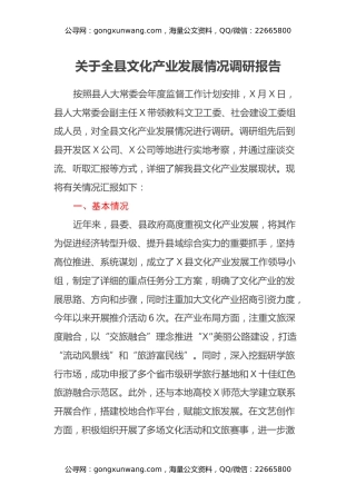 关于全县文化产业发展情况调研报告