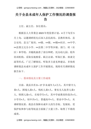 关于全县未成年人保护工作情况的调查报告
