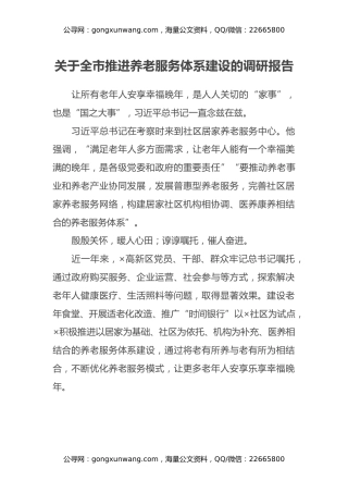 关于全市推进养老服务体系建设的调研报告