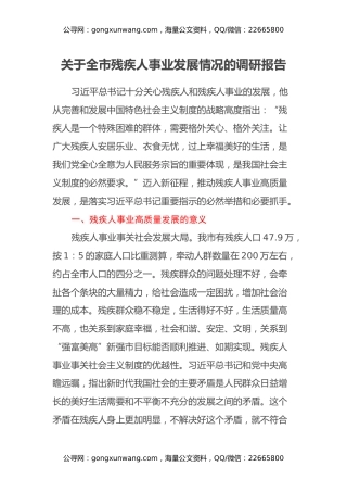 关于全市残疾人事业发展情况的调研报告