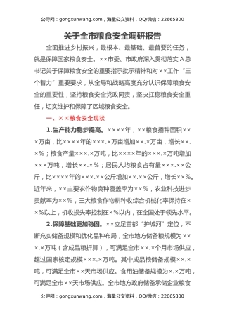 关于全市粮食安全调研报告