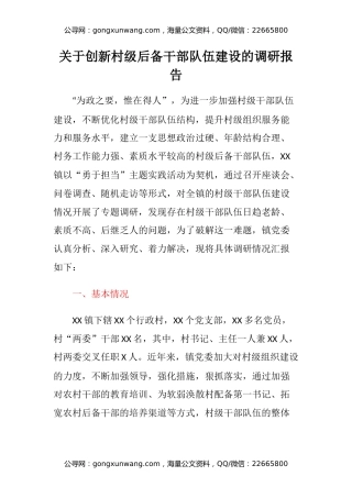 关于创新村级后备干部队伍建设的调研报告