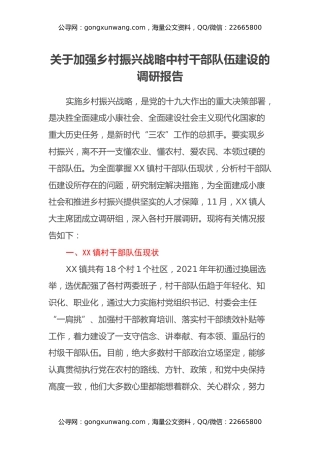 关于加强乡村振兴战略中村干部队伍建设的调研报告