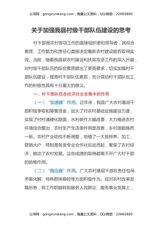 关于加强我县村级干部队伍建设的思考