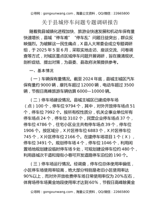 关于县城停车问题专题调研报告