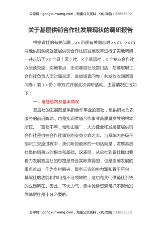 关于基层供销合作社发展现状的调研报告