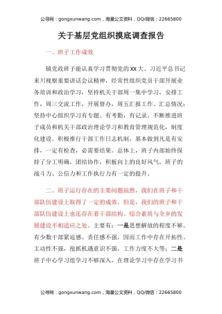 关于基层党组织摸底调查报告