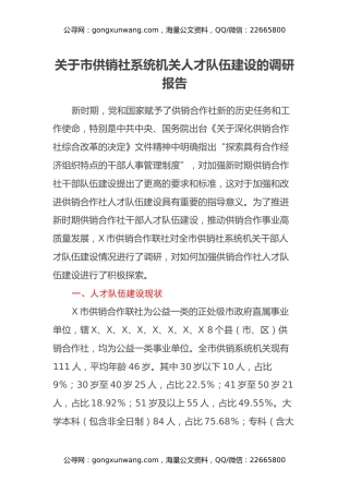 关于市供销社系统机关人才队伍建设的调研报告
