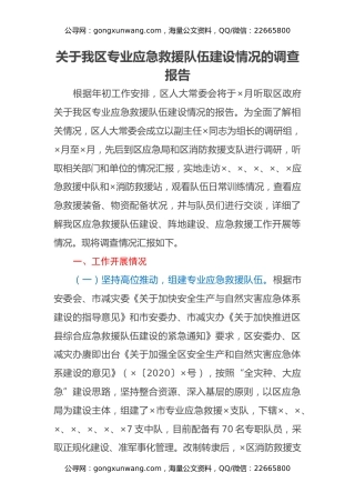 关于我区专业应急救援队伍建设情况的调查报告
