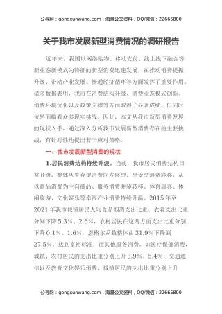 关于我市发展新型消费情况的调研报告