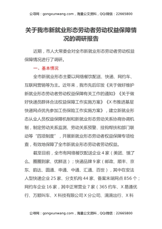 关于我市新就业形态劳动者劳动权益保障情况的调研报告