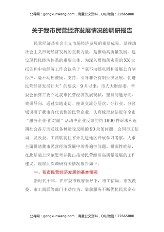 关于我市民营经济发展情况的调研报告
