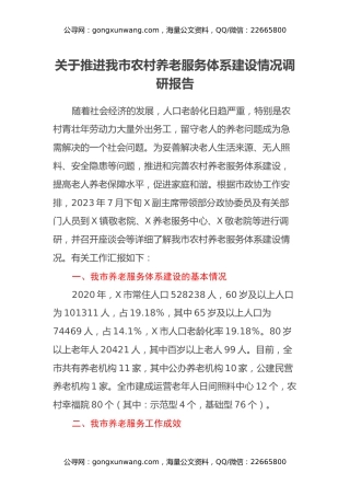 关于推进我市农村养老服务体系建设情况调研报告