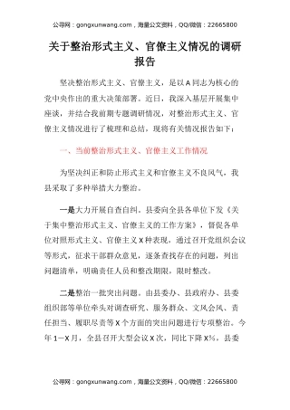 关于整治形式主义、官僚主义情况的调研报告