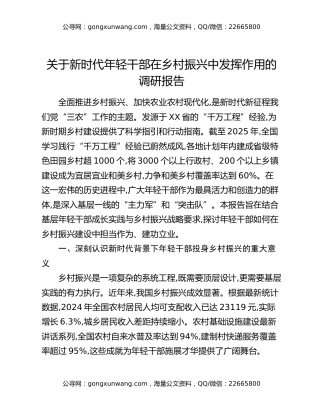 关于新时代年轻干部在乡村振兴中发挥作用的调研报告
