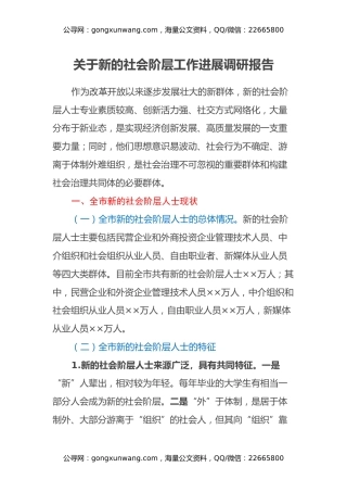 关于新的社会阶层工作进展调研报告