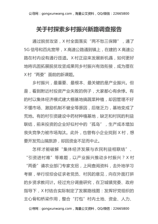 关于村探索乡村振兴新路调查报告