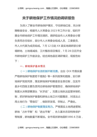 关于耕地保护工作情况的调研报告