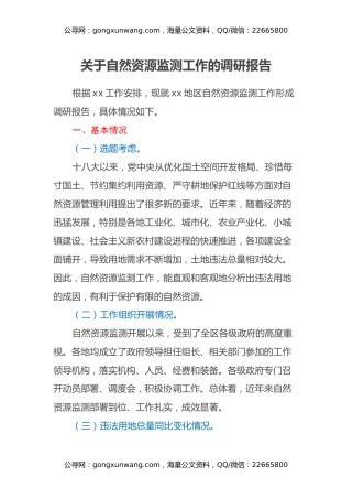关于自然资源监测工作的调研报告