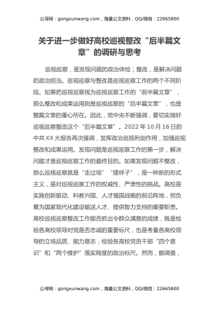 关于进一步做好高校巡视整改“后半篇文章”的调研与思考