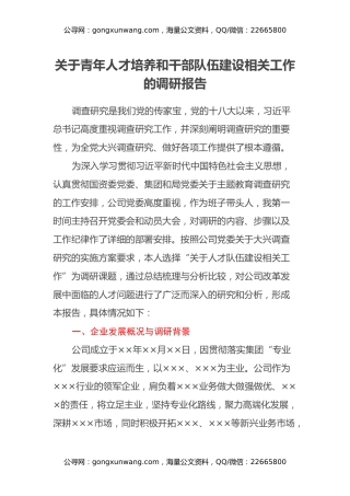 关于青年人才培养和干部队伍建设相关工作的调研报告