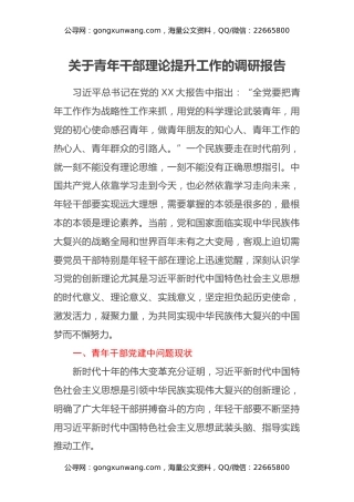 关于青年干部理论提升工作的调研报告