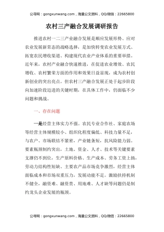 农村三产融合发展调研报告