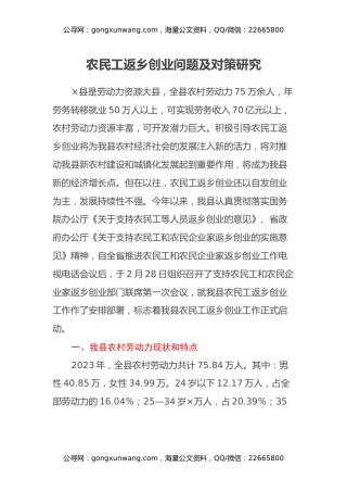 农民工返乡创业问题及对策研究