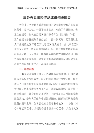 县乡养老服务体系建设调研报告