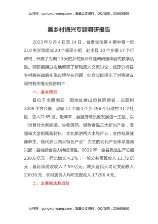 县乡村振兴专题调研报告