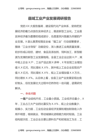 县域工业产业发展调研报告