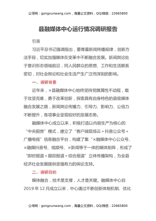 县融媒体中心运行情况调研报告