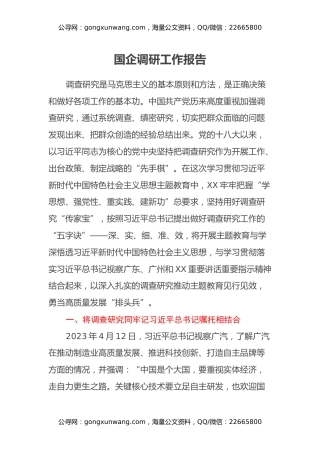 国企调研工作报告