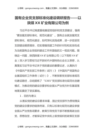 国有企业党支部标准化建设调研报告——以陕煤XX矿业有限公司为例