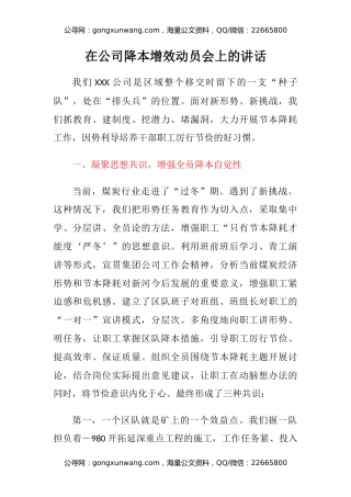 在公司降本增效动员会上的讲话