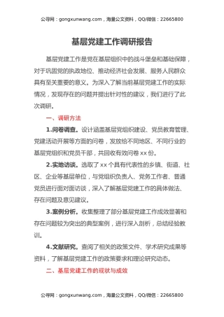 基层党建工作调研报告（2）