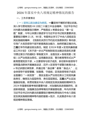 2024年落实中央八项规定精神情况的报告