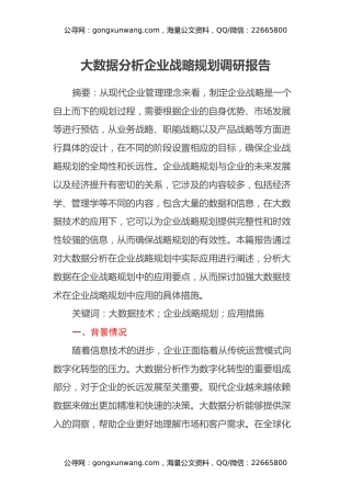 大数据分析企业战略规划调研报告