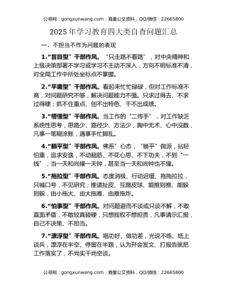 2025年八项规定精神学习教育四大类自查问题汇总