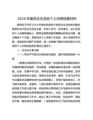 2024年度民主生活会个人对照检查材料