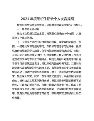 2024年度组织生活会个人发言提纲